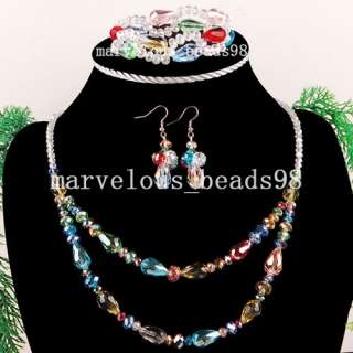 10x16mm Multicolor Crystal Beads Necklace Bracelet Earrings Set 