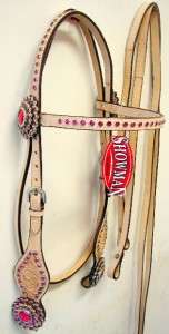 Lite OIL SHOWMAN PINK CRYSTAL WESTERN HORSE SHOW bridle HEADSTALL 