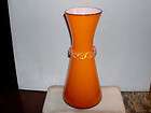 vintage orange blown glass hourglass shape vase w rigaree made