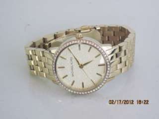 Michael Kors MK 3120 Womens Gold Etched Dial Goldtone Stainless Steel 