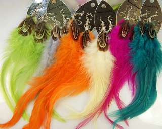 COOL 12 Pairs Handmade Pheasant Feather Dangle Earrings  