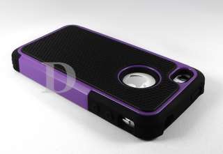 PURPLE COMBO HARD CASE COVER SOFT GEL SKIN FOR IPHONE 4 G 4S 4th BLACK 
