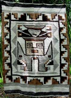 Vintage Mexican Hand Loomed Wool Blanket Aztec Style; 4 X 5 1/2 