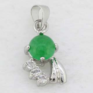 Lovely Green Round Jade Goldfish Tail Crystal Pendant Fit Necklace 