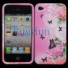 Butterfly And Flower Pink Silicone GEL Case Cover For Apple iPhone 4 