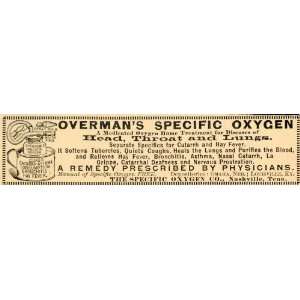  1892 Ad Specific Oxygen Co Overmans Medicated Treatment 