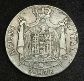 1808, Italy (Kingdom of Napoleon). Silver 5 Lire Coin. VF /VF+  