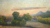 Antique Bulgarian impressionism landscape oil painting signed  