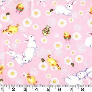  45 Wide Hoppy Spring Easter Pals Pink Fabric By The Yard 