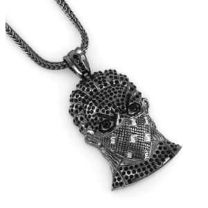   on Black Out Finish Iced Hip Hop Goon Mask Pendant + Franco Chain 36