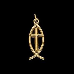  14K Gold Ichthus Fish With Cross Pendant 14K Gold Ichthus 