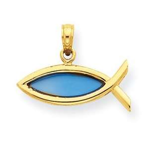  Designer Jewelry Gift 14K Blue Translucent Acrylic Ichthus Pendant