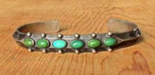 VERY OLD NAVAJO INDIAN CARINATED STERLING SILVER TURQUOISE ROW 