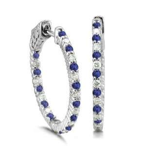 Inside Out Natural Sapphire and Diamond Hoop Earrings in 14k White 