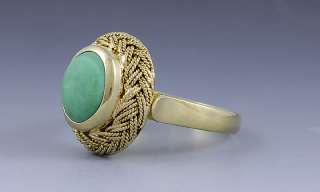 ATTRACTIVE ITALIAN 18K DEEP YELLOW GOLD WEAVED TURQUOISE RING  