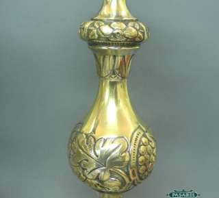 Russian Polish Brass Sabbath Candlesticks Szekman c1890  