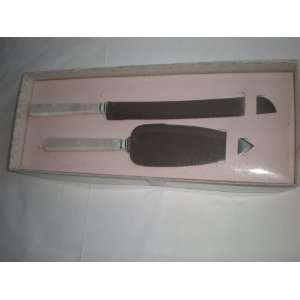  Cake Knife and Server, Marble White Look, Boxed