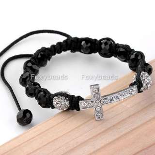 Clear Disco Ball Crystal Cross Pave Faceted Black Glass Beads Macrame 