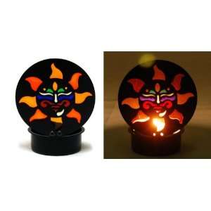  Miniature Sun with Face Black Tealight Candle Holder   2.5 