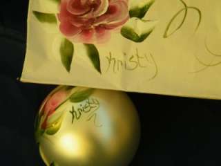 Handpainted Hand Painted Cottage Rose Xmas Ornament  