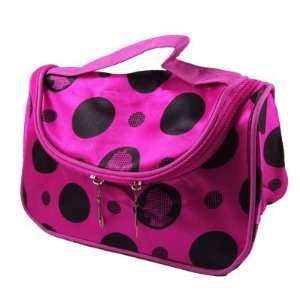   Black Dot Print Deep Pink Make up Cosmetic Bag Case for Women Beauty
