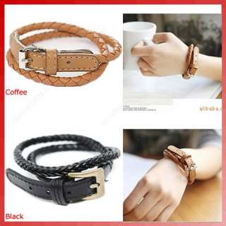   Korean Style Fashion Weaved Leather Double Wrap Belt Bracelet  