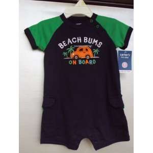   Easy 1 piece S/S Cotton Knit Romper Navy Blue/Green 6 Months: Baby