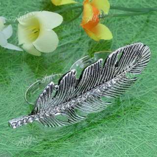 1x Adjustable Crystal Leaf Jewelry Double Finger Ring  