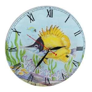 Yellow Longnose Butterfly Tropical Fish Wall Clock 