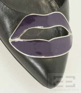 YSL Yves Saint Laurent Black Leather Purple Lips Heels Size 39.5 