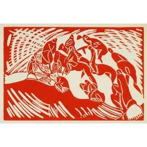  1927 Lithograph End of the Fox Hunt Abstract Linocut 