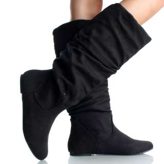   Scrunch Faux Suede Ladies Casual Fashion Womens Knee High Boots  