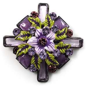  Statement Floral Brooch (Silver&Lavender): Jewelry