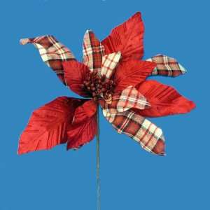  24 Country Cabin Red and Plaid Poinsettia Artificial 
