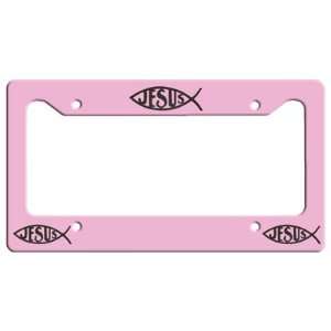  Jesus Fish Licese Plate Frame   Pink/Black: Everything 