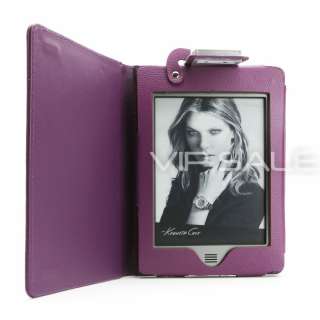 KINDLE TOUCH PURPLE LEATHER COVER CASE WITH BUILT IN LED READING LIGHT 