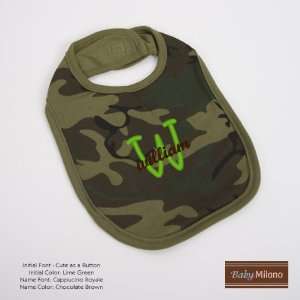 Personalized Green Camo Baby Bib with Name and Initial by Baby Milano.