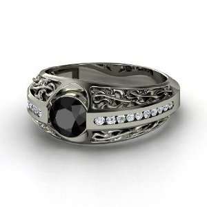   Ring, Round Black Diamond Sterling Silver Ring with Diamond Jewelry