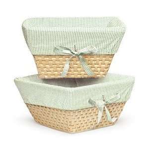 Natural Woven Nursery Baskets   Sage Gingham (Set of 2 