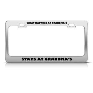 What Happens At Grandma Stays Humor Funny Metal license plate frame 