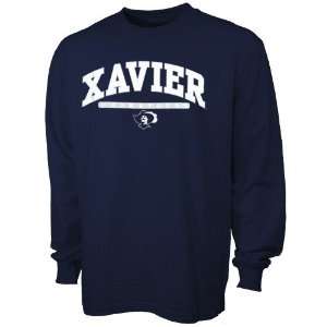   Xavier Musketeers Navy Blue Mascot Bar Long Sleeve T shirt: Sports