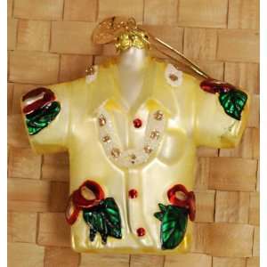  Hawaiian Anthurium Aloha Shirt Glass Christmas Ornament 