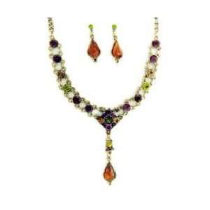 Vintage Fashion Jewelry Necklace Set   Jewel Tone Multi Color Austrian 