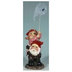  Mr + Mrs Gnome Catching Butterfly Garden Statue: Patio 