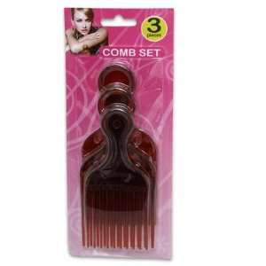  3pc Assorted Brown Plastic Pick Hair Comb Set: Beauty