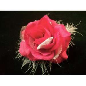   : Dark Pink and White Feather Rose Hair Flower Clip: Everything Else