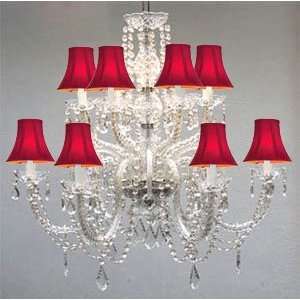   VENETIAN STYLE ALL CRYSTAL CHANDELIER WITH RED SHADES!: Home & Kitchen