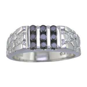  1/2 CT Mens Black Diamond Ring in Sterling Silver Antique Finish 