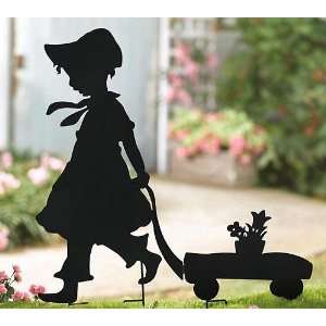    Girl And Wagon Shadow Silhouette   Yard Art Cutout 