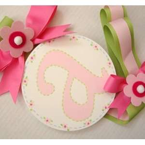  hand painted round wall letter hair bow holder   floral 